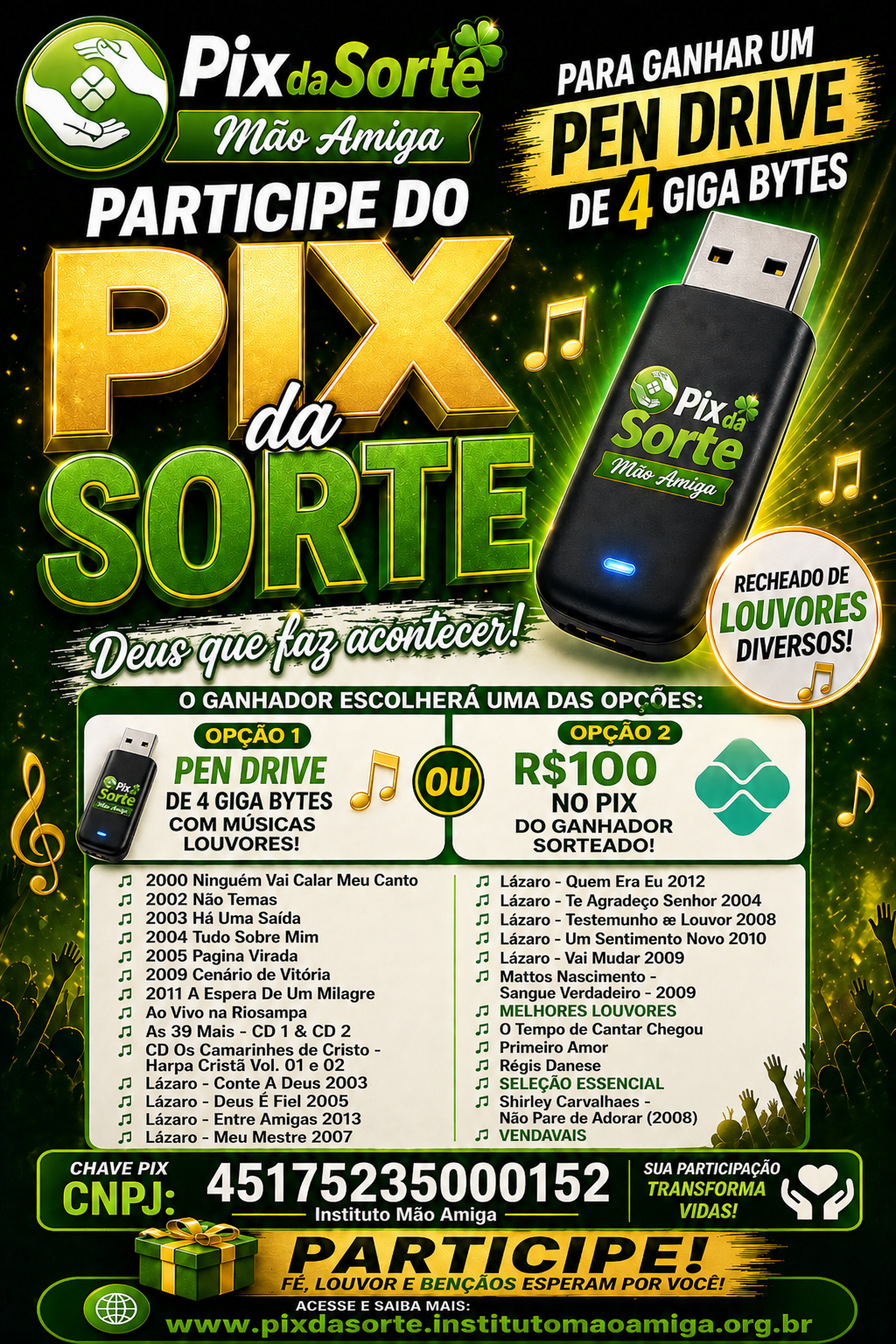 PEN DRIVE RECHEADO DE LOUVORES
